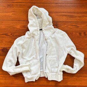 Brandy Melville White Cropped Zip Up Hoodie One Size